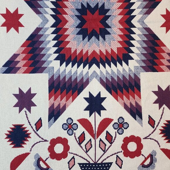 Woven Blanket Wall Hanging Patriotic Red White Blue Fringed Flowers Patchwork - Picture 10 of 14